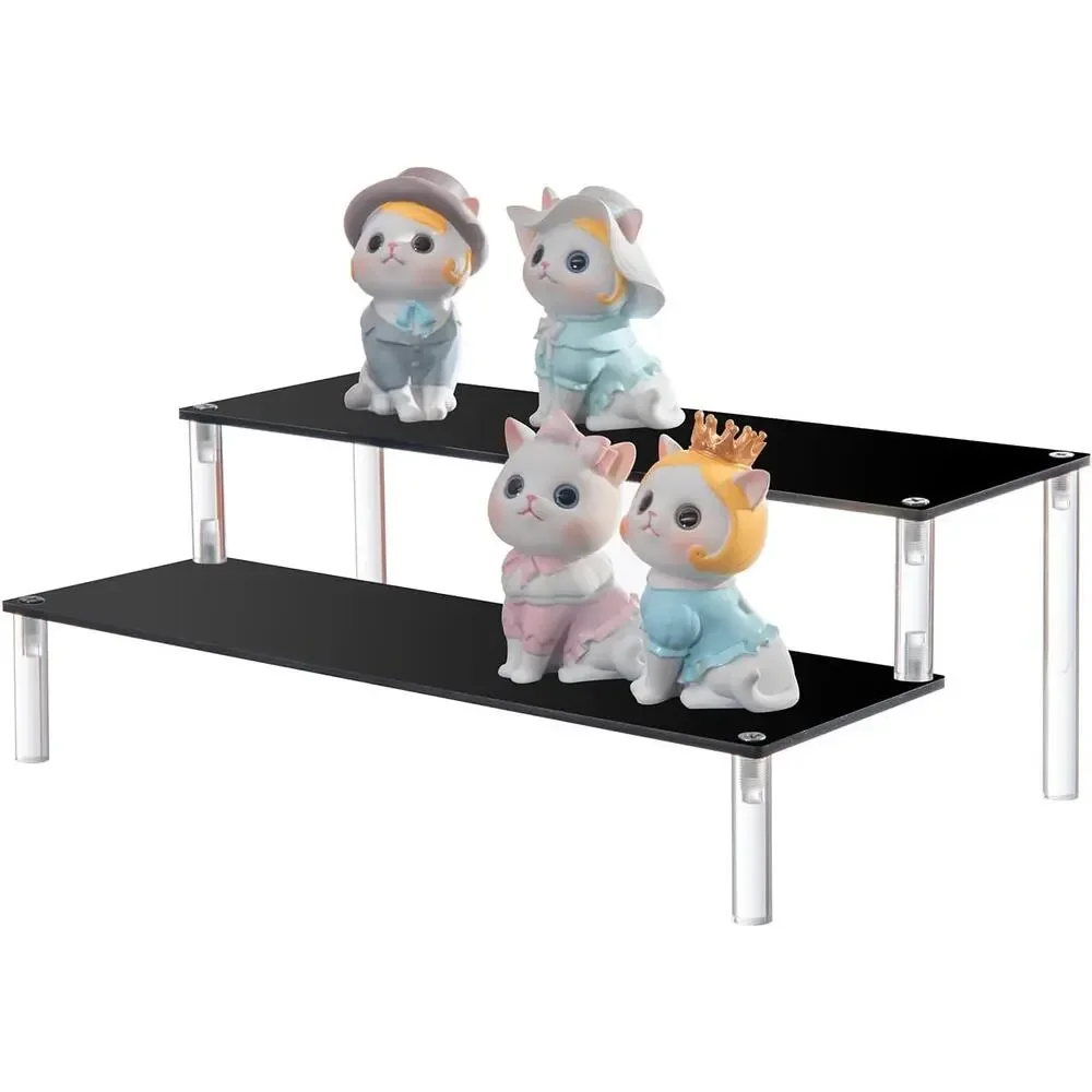 2-Tier Black Acrylic Display for Dessert Jewels Figurine Cupcake Stand - 2 Pack